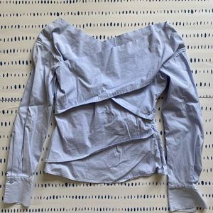 Theory Blue Criss Cross Long Sleeve Blouse